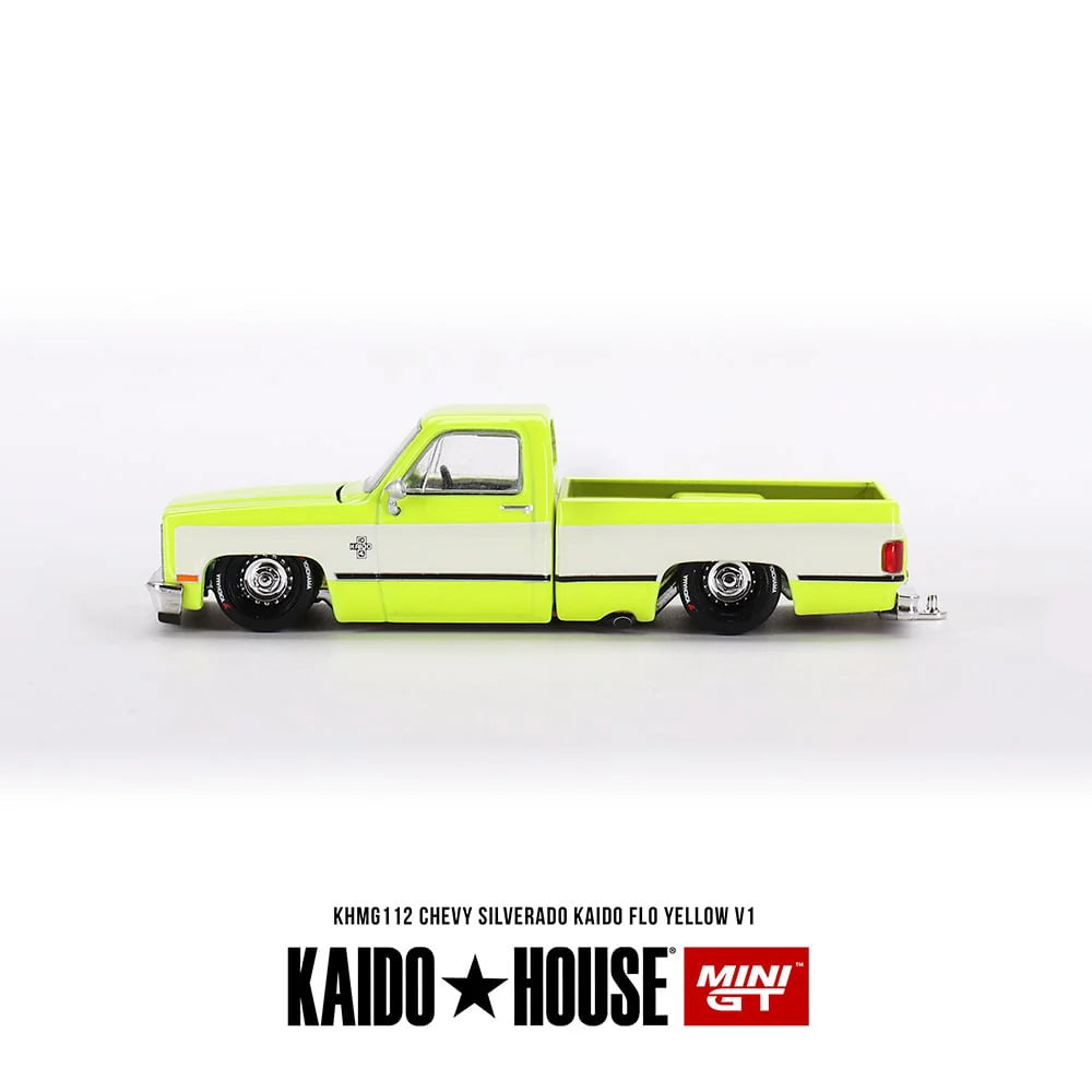 Mini GT x Kaido House Chevrolet Silverado Kaido Flo Yellow 1/64 Scale