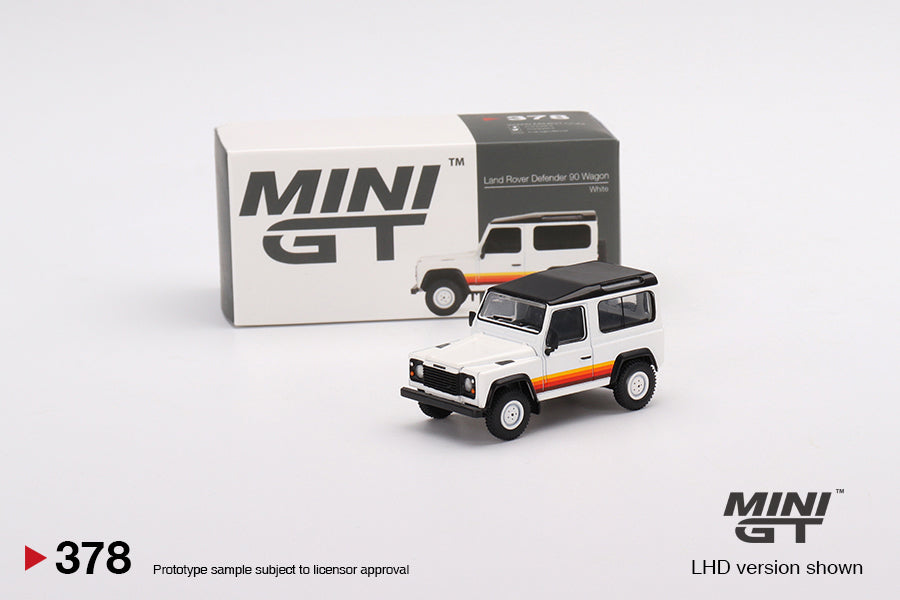 Mini GT Land Rover Defender 90 Wagon White (LHD) 1/64 Scale