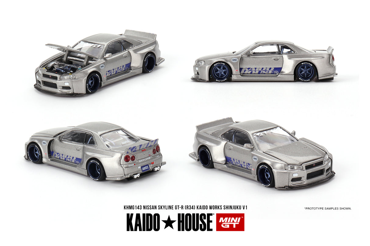 Mini GT x Kaido House Nissan Skyline R34 GT-R Kaido Works Shinjuku V1 1/64 Scale