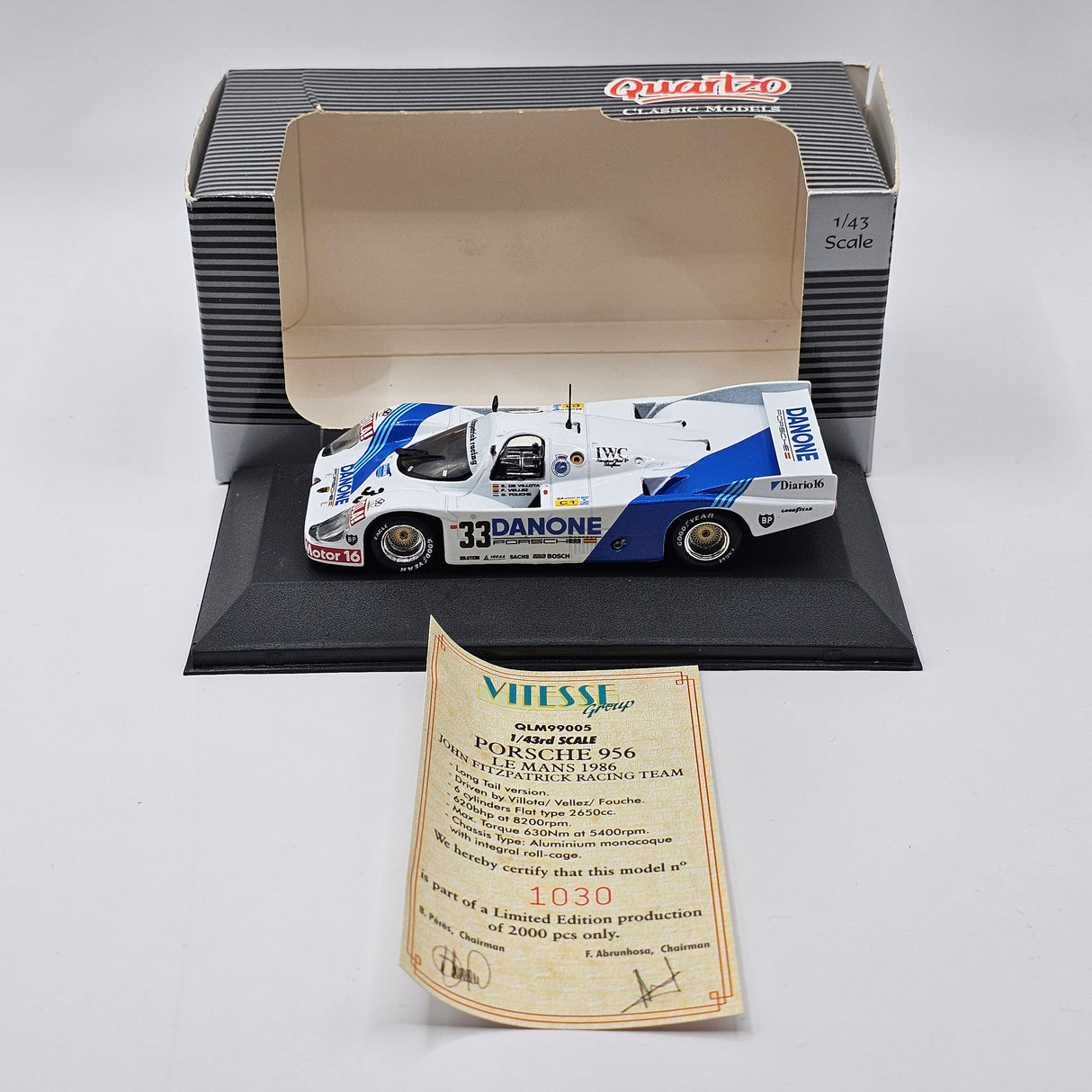 Quartzo Porsche 956 Long Tail "Danone" #33 Le Mans 1986 Limited Edition 1/43 Scale