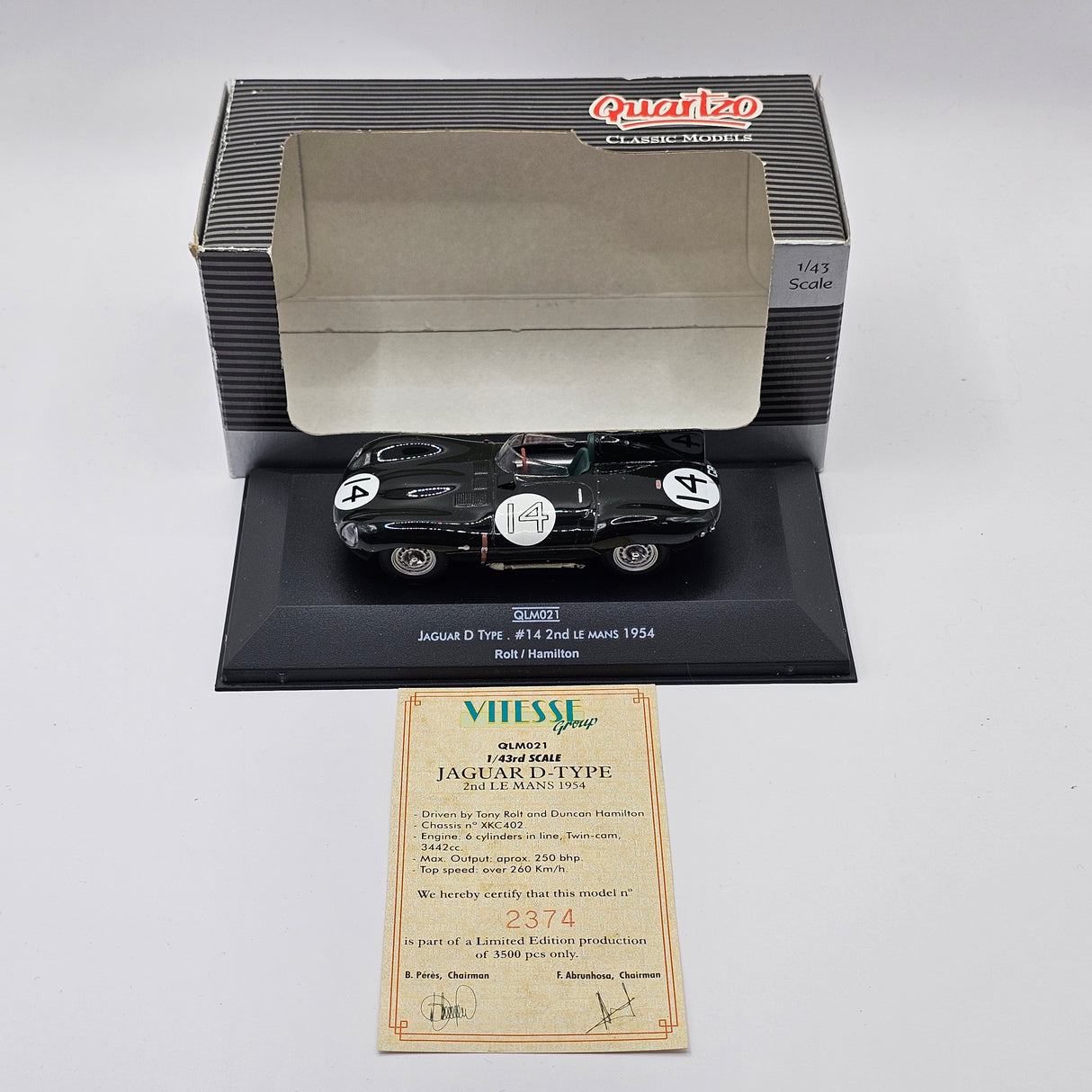 Quartzo Jaguar D Type #14 Second Place Le Mans 1954 1/43 Scale