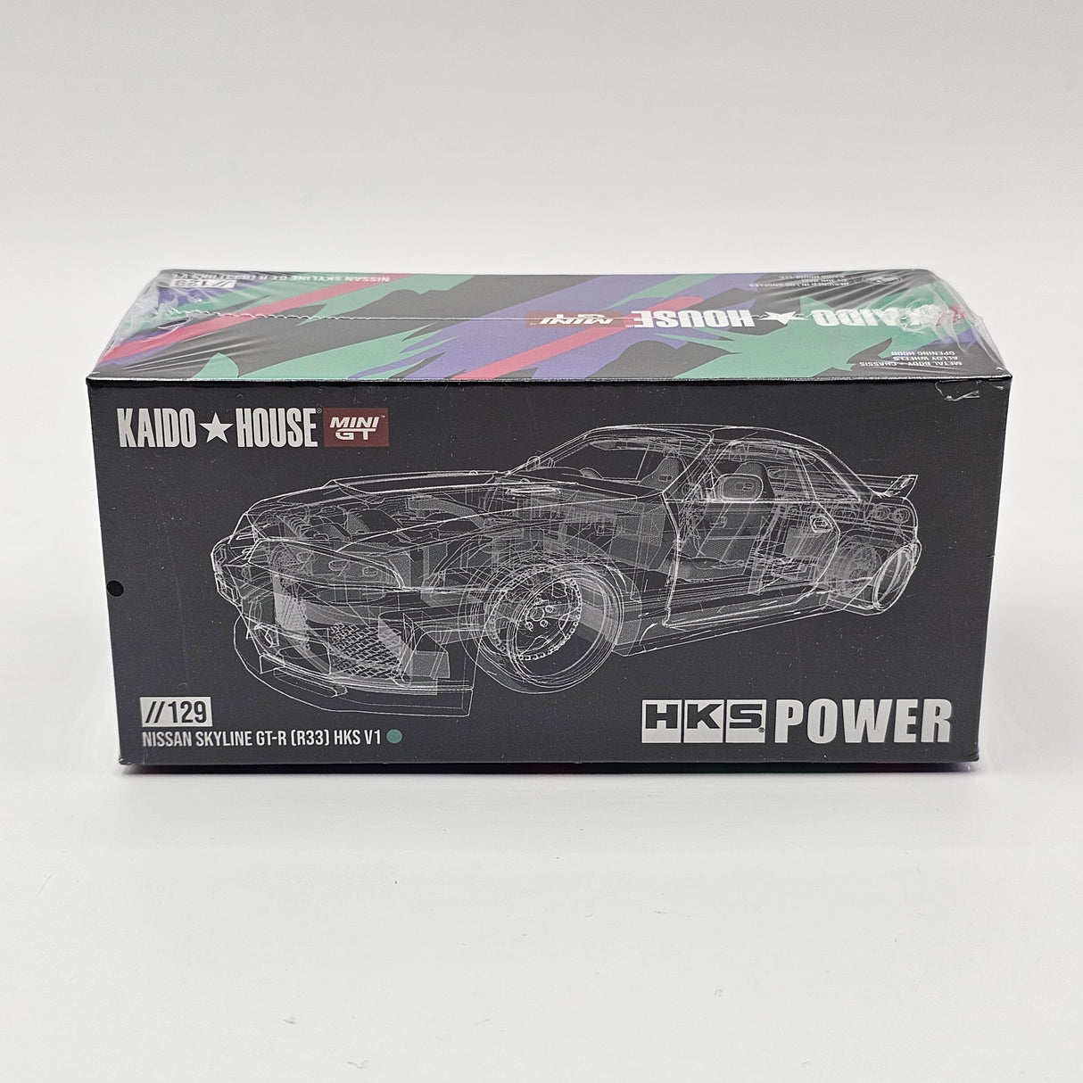 Mini GT x Kaido House Nissan Skyline GT-R (R33) HKS V1 KHMG129 1/64 Scale