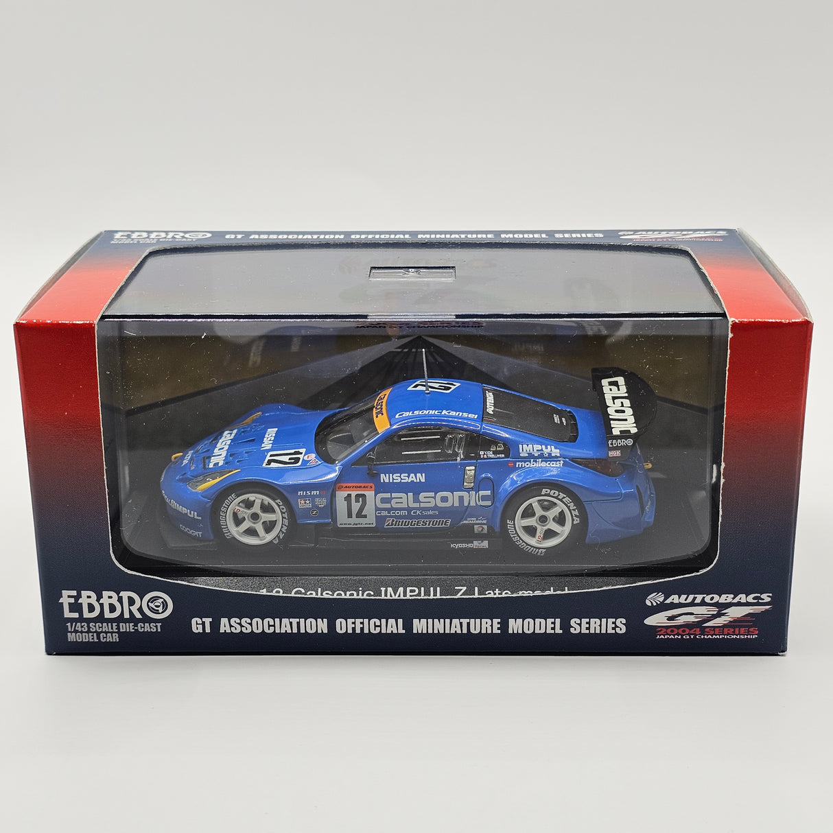 EBBRO Nissan Z No. 12 Calsonic Impul Late Version Super GT GT500 2004 1/43 Scale