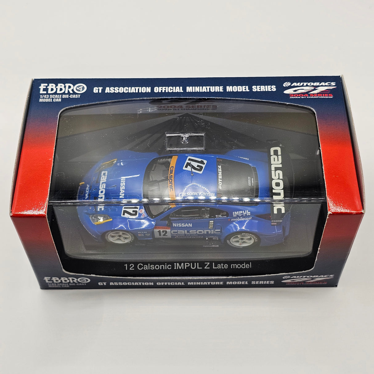 EBBRO Nissan Z No. 12 Calsonic Impul Late Version Super GT GT500 2004 1/43 Scale