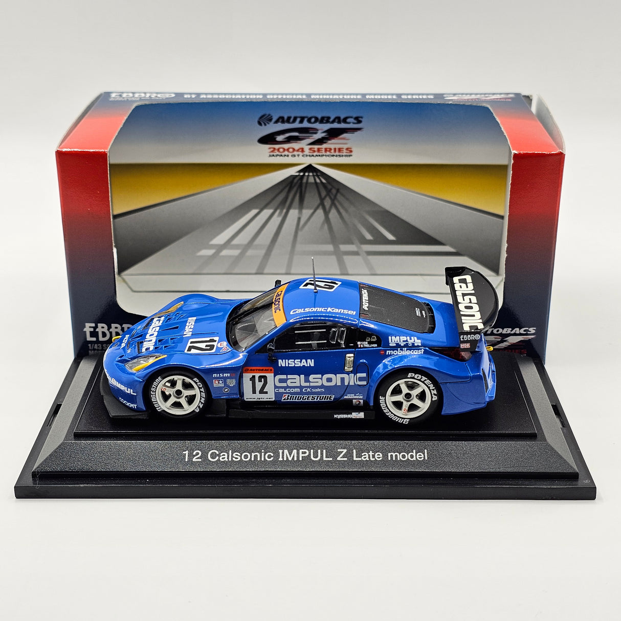 EBBRO Nissan Z No. 12 Calsonic Impul Late Version Super GT GT500 2004 1/43 Scale