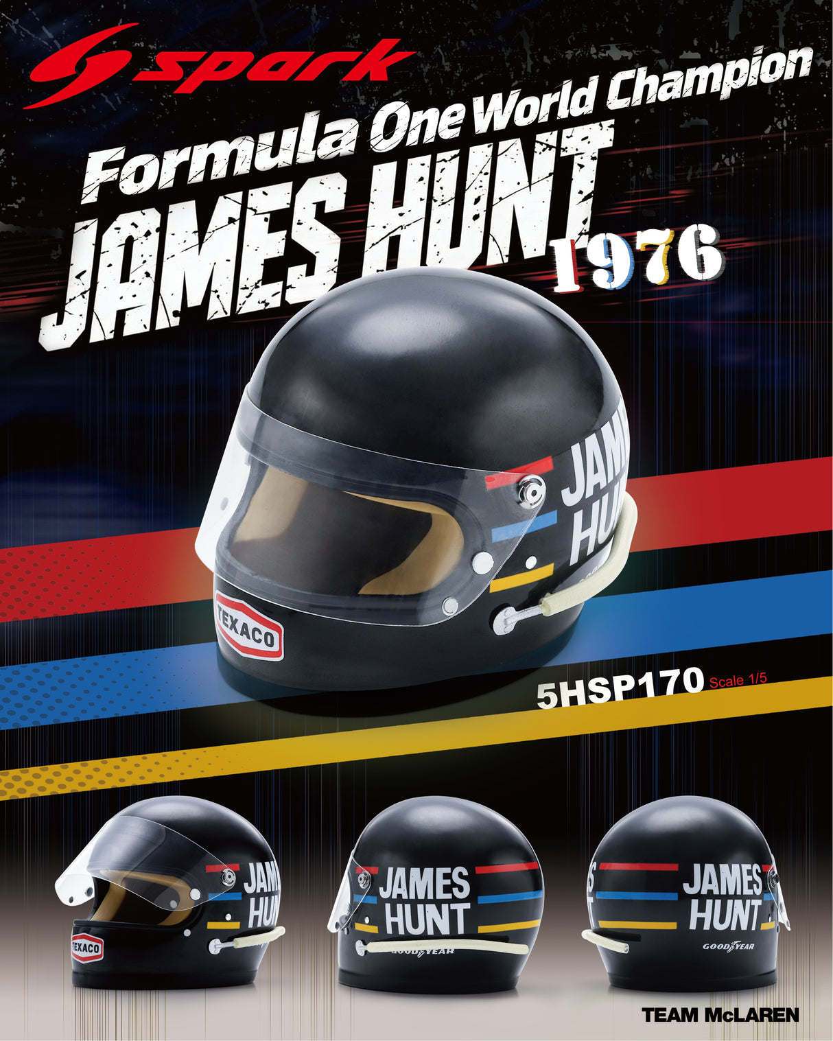 Spark James Hunt 1976 Formula One World Champion Mini Helmet 1/5 Scale