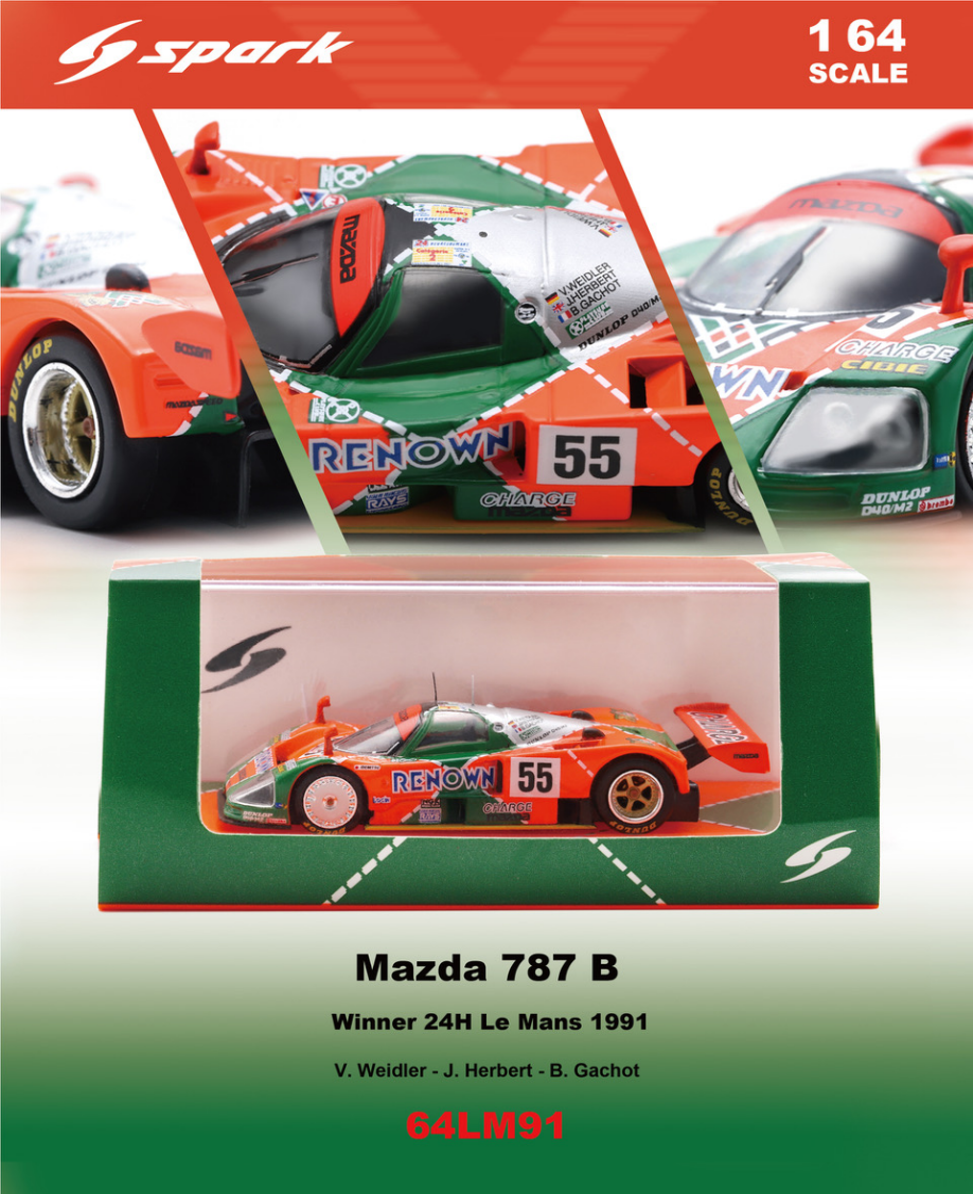 Spark Mazda 787B #55 Mazdaspeed Winner 24Hrs Le Mans 1991 1/64 Scale