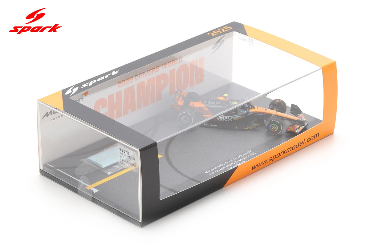 Spark McLaren MCL39 #4 Lando Norris Abu Dhabi F1 GP 2025 F1 Drivers' World Champion 1/43 Scale S9678