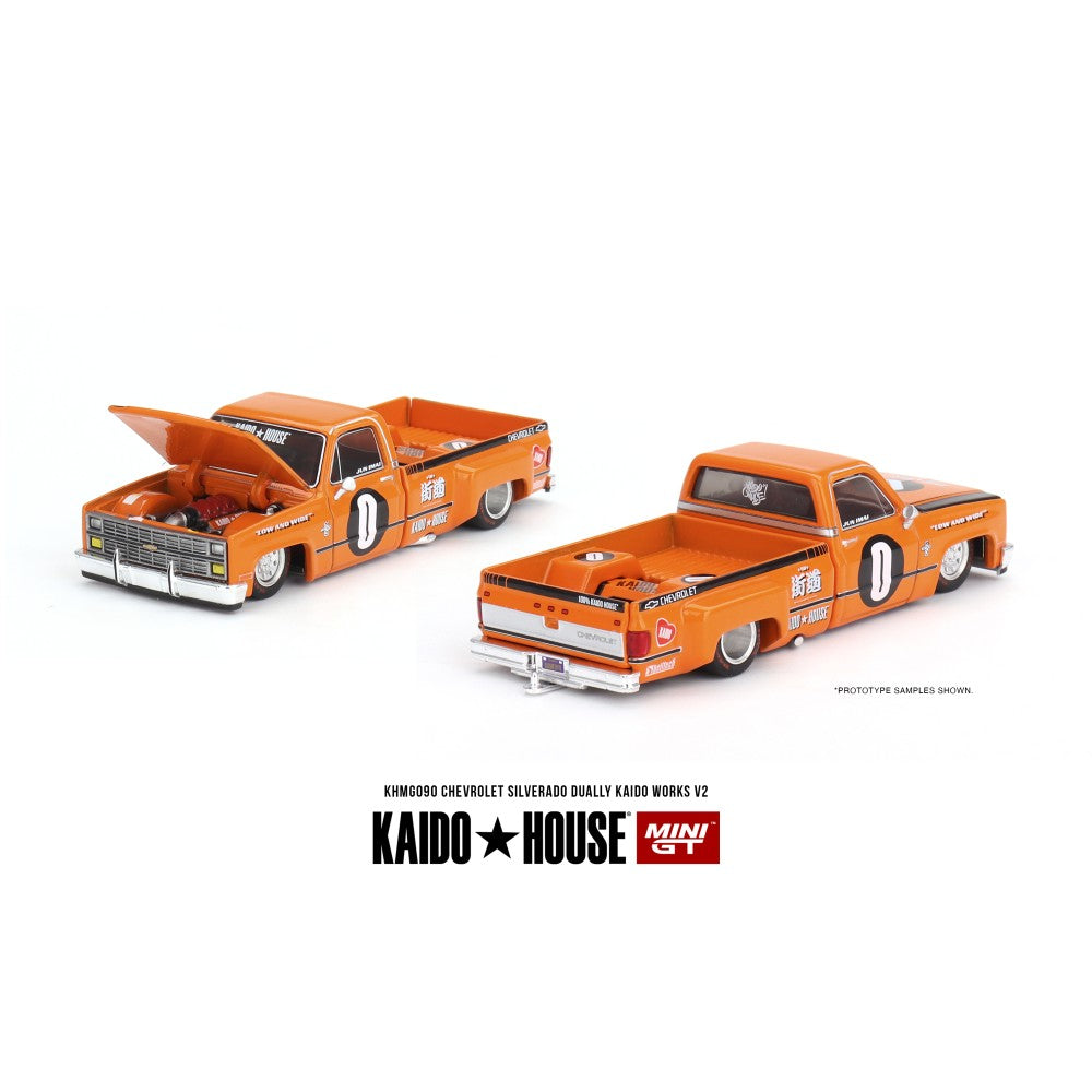 Mini GT x Kaido House Chevrolet Silverado Dually Kaido Works V2 Orange 1/64 Scale