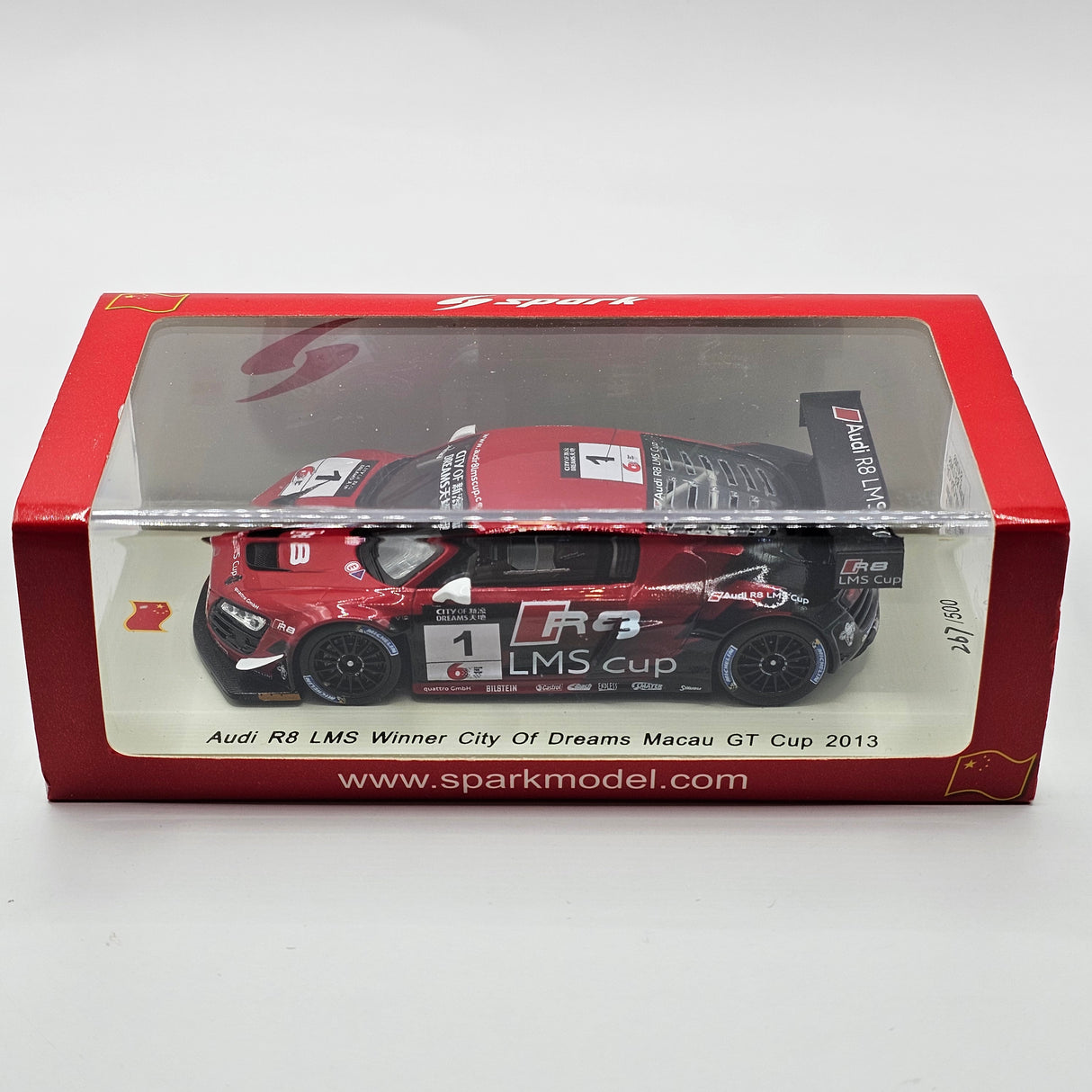 Spark Audi R8 LMS #1 Edoardo Mortara Winner City of Dreams Macau GT Cup 2013 1/43 Scale