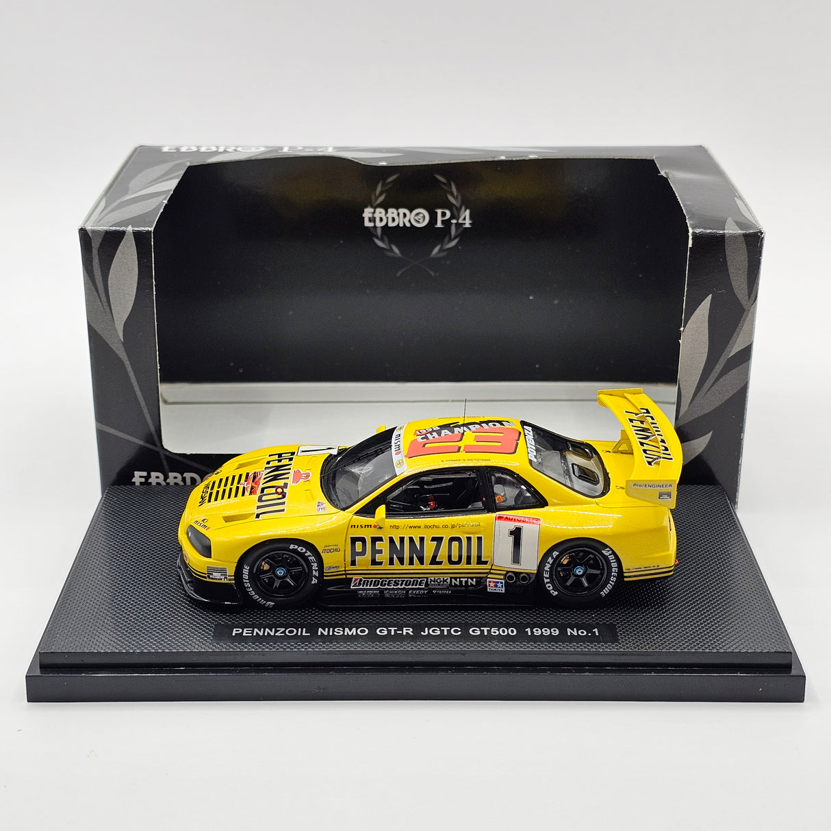 EBBRO P4 Nissan Skyline R34 GT-R #1 Pennzoil JGTC GT500 1999 Champions 1/43 Scale