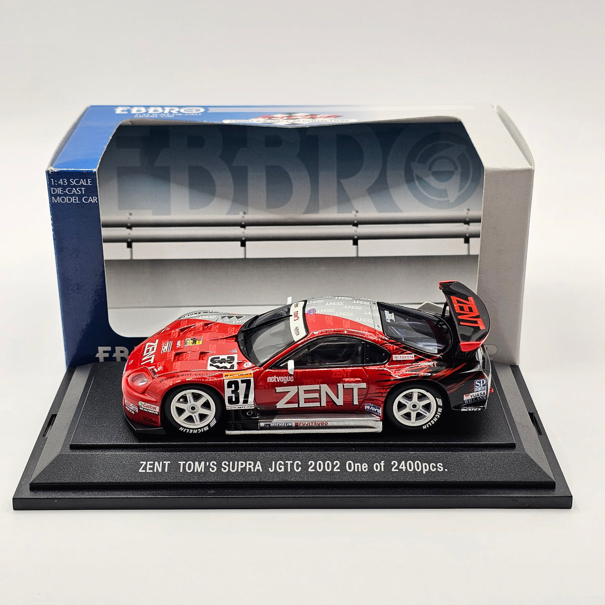 EBBRO Toyota Supra #37 Zent Toyota Team TOM'S JGTC GT500 2002 1/43 Scale