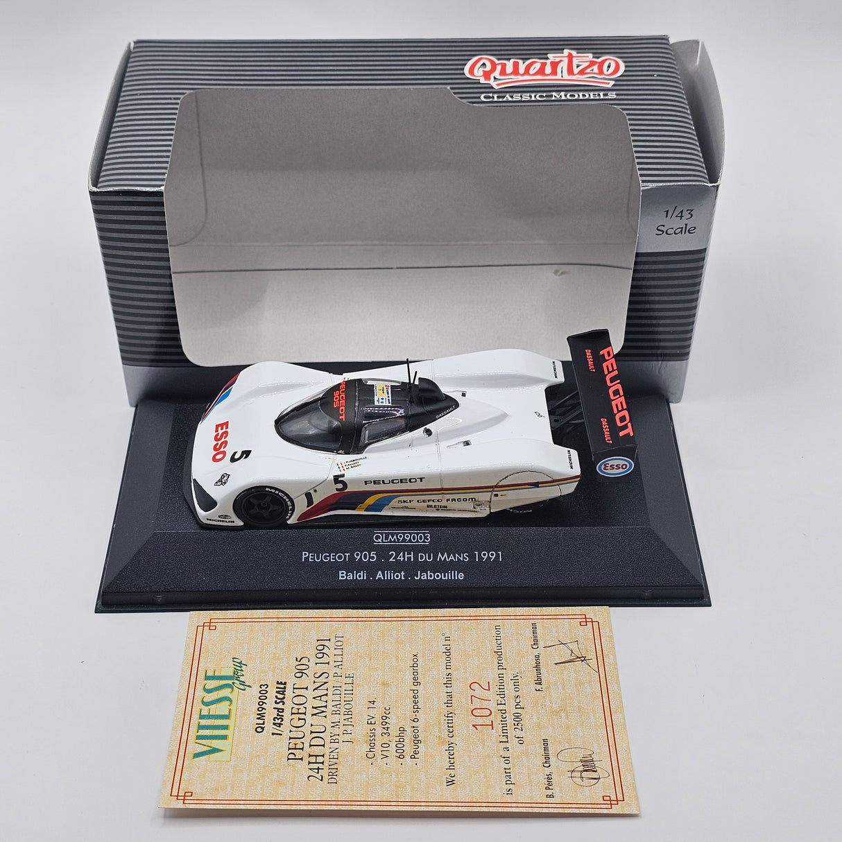 Quartzo Peugeot 905 #5 Peugeot Talbot Sport Le Mans 24Hrs 1991 1/43 Scale