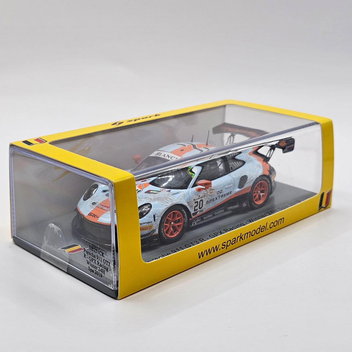 Spark Porsche 911 GT3R #20 GPX Racing 24Hrs Spa 2019 Winner Weathered 1/43 Scale