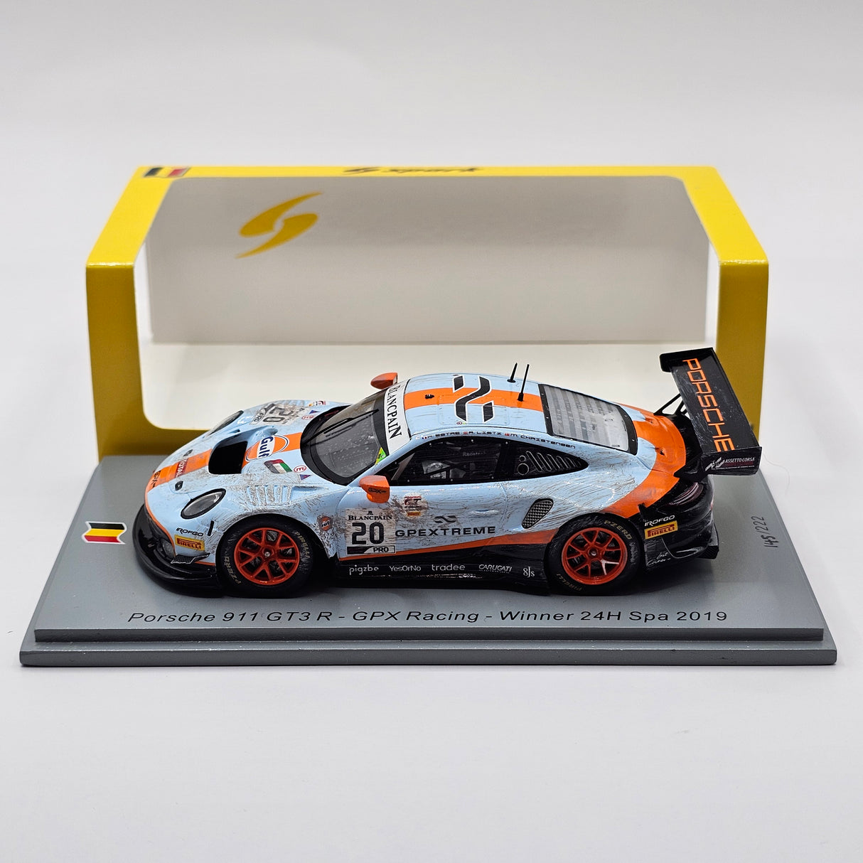 Spark Porsche 911 GT3R #20 GPX Racing 24Hrs Spa 2019 Winner Weathered 1/43 Scale