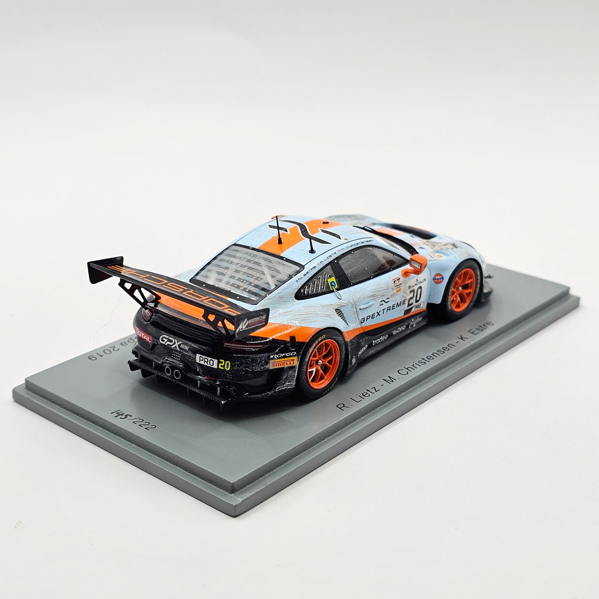 Spark Porsche 911 GT3R #20 GPX Racing 24Hrs Spa 2019 Winner Weathered 1/43 Scale