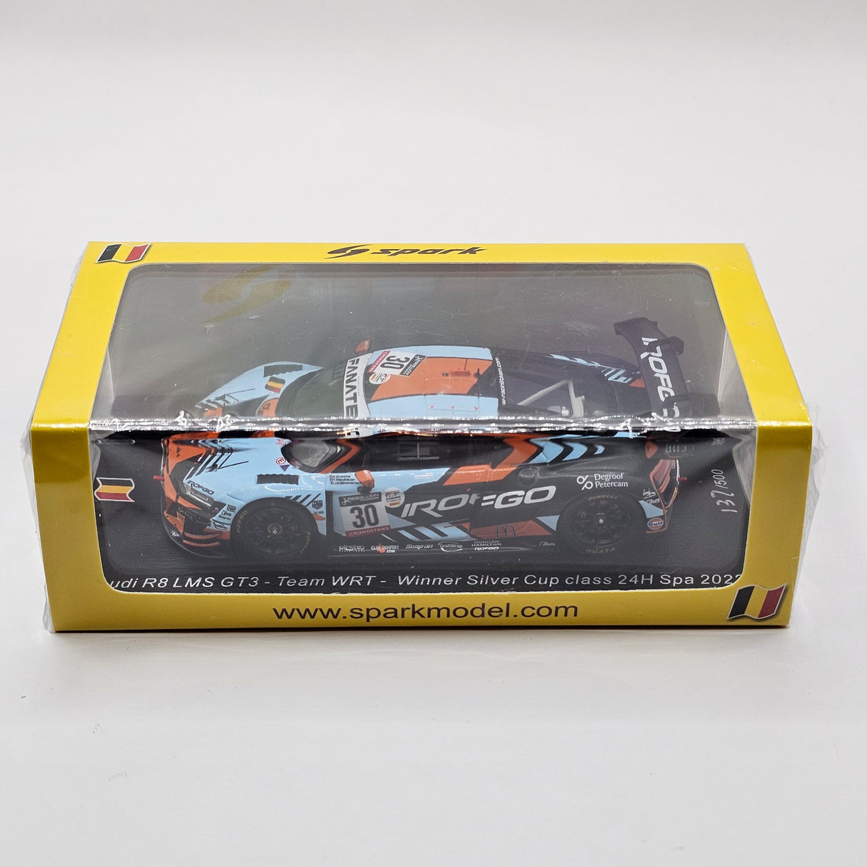 Spark Audi R8 LMS GT3 #30 ROFGO WRT 24Hrs Spa 2022 Silver Winner 1/43 Scale
