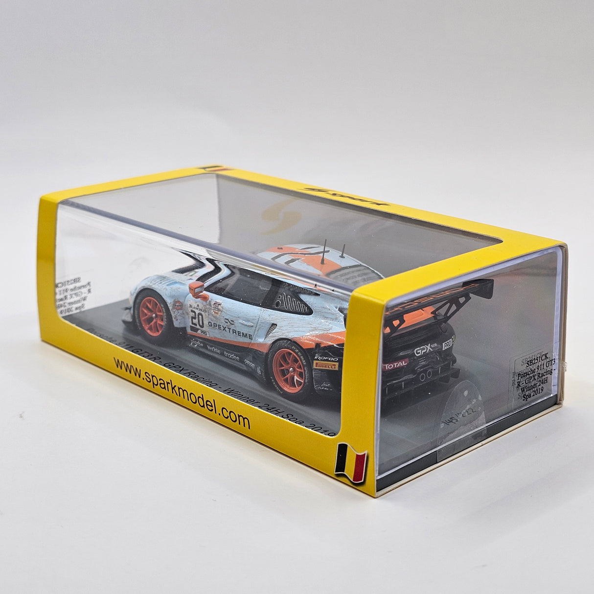 Spark Porsche 911 GT3R #20 GPX Racing 24Hrs Spa 2019 Winner Weathered 1/43 Scale