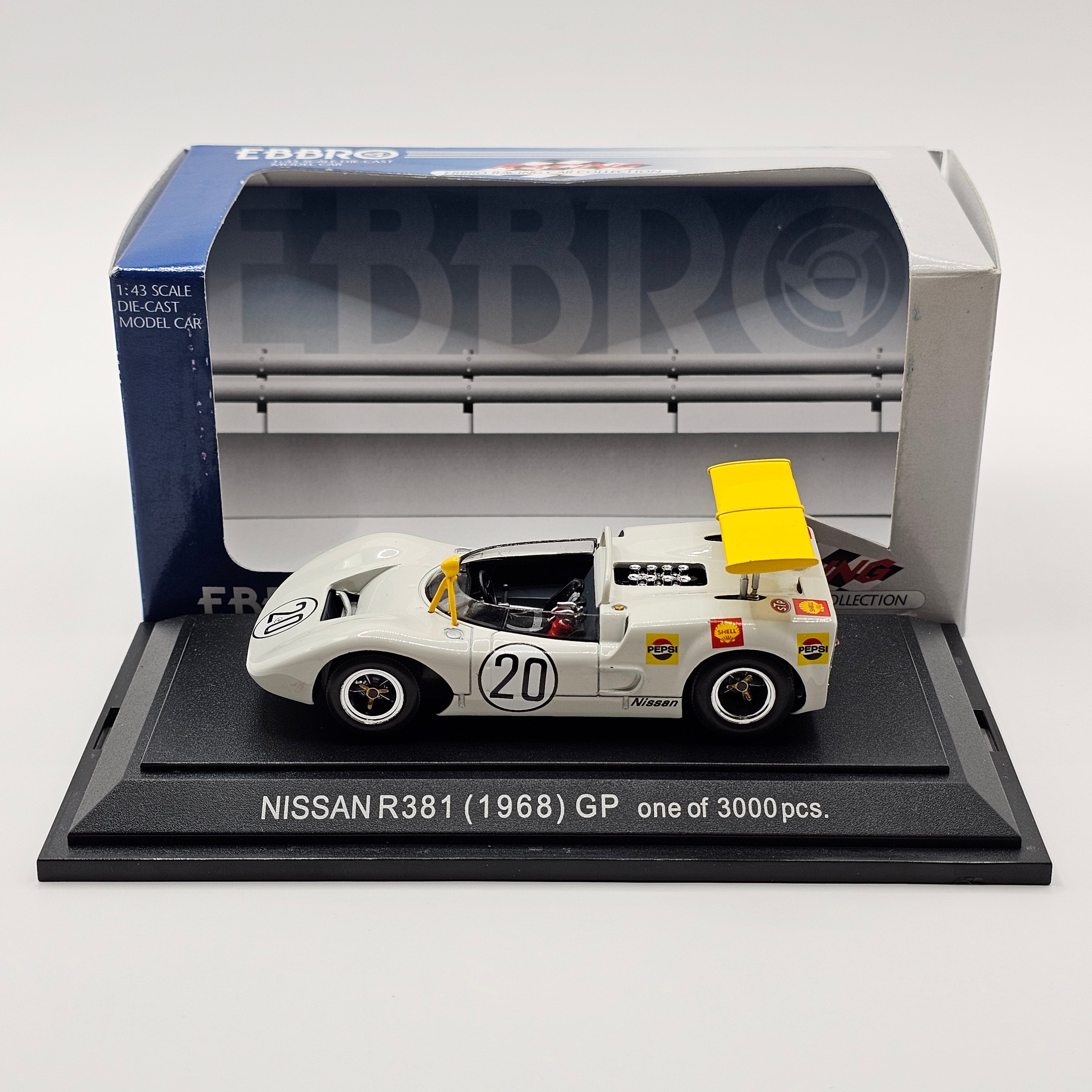EBBRO Nissan R381 N°19 GP 1968 1/43 Miniature Collection Boîte Plexiglas