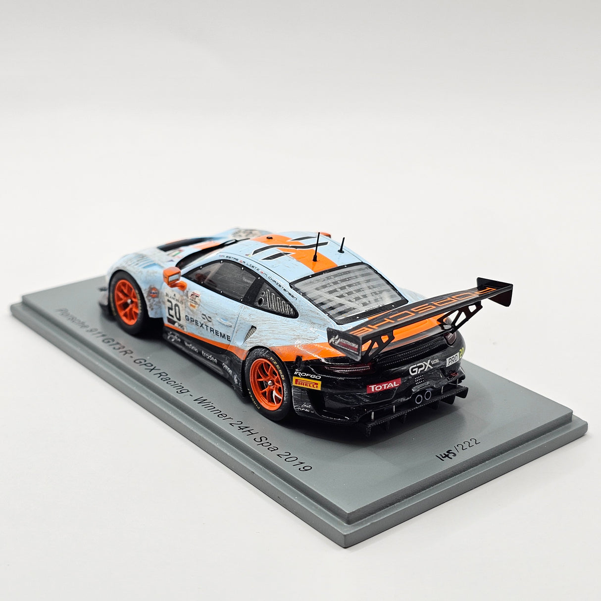 Spark Porsche 911 GT3R #20 GPX Racing 24Hrs Spa 2019 Winner Weathered 1/43 Scale