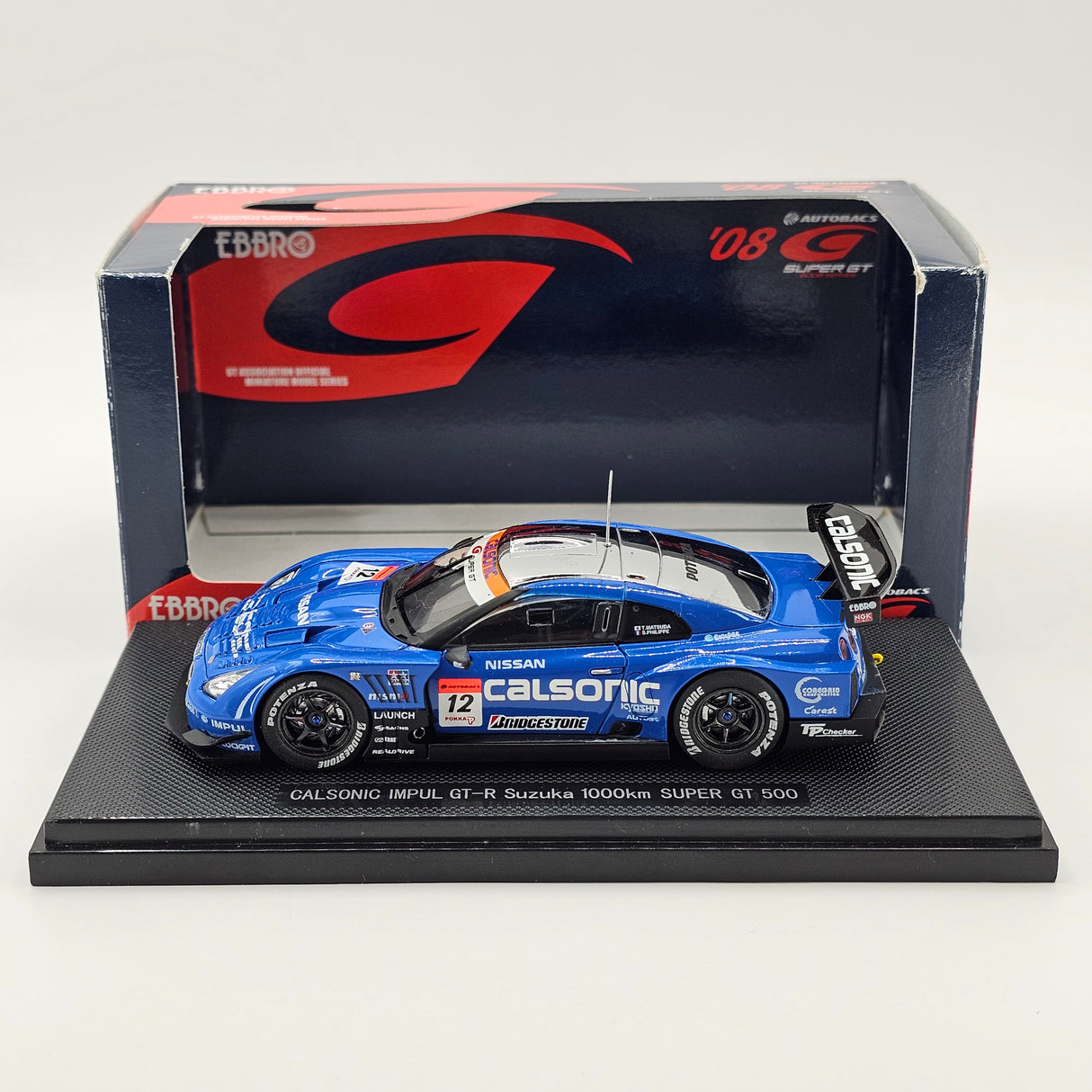EBBRO Nissan GT-R #12 Calsonic Impul Super GT GT500 Suzuka 1000KM 2008 1/43 Scale