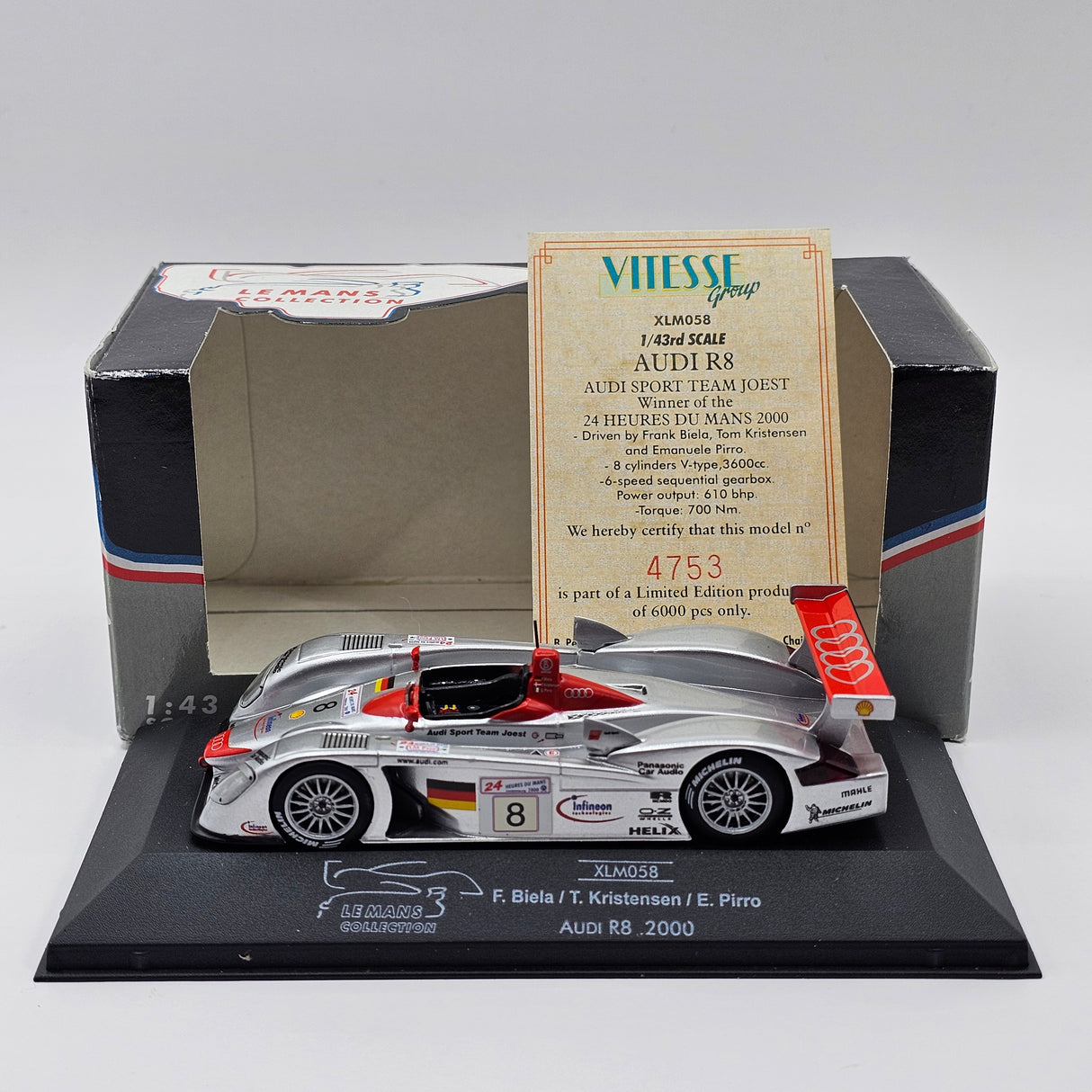 Onyx Audi R8 #1 Audi Sport Team Joest Le Mans Winner 2001 1/43 Scale XLM058