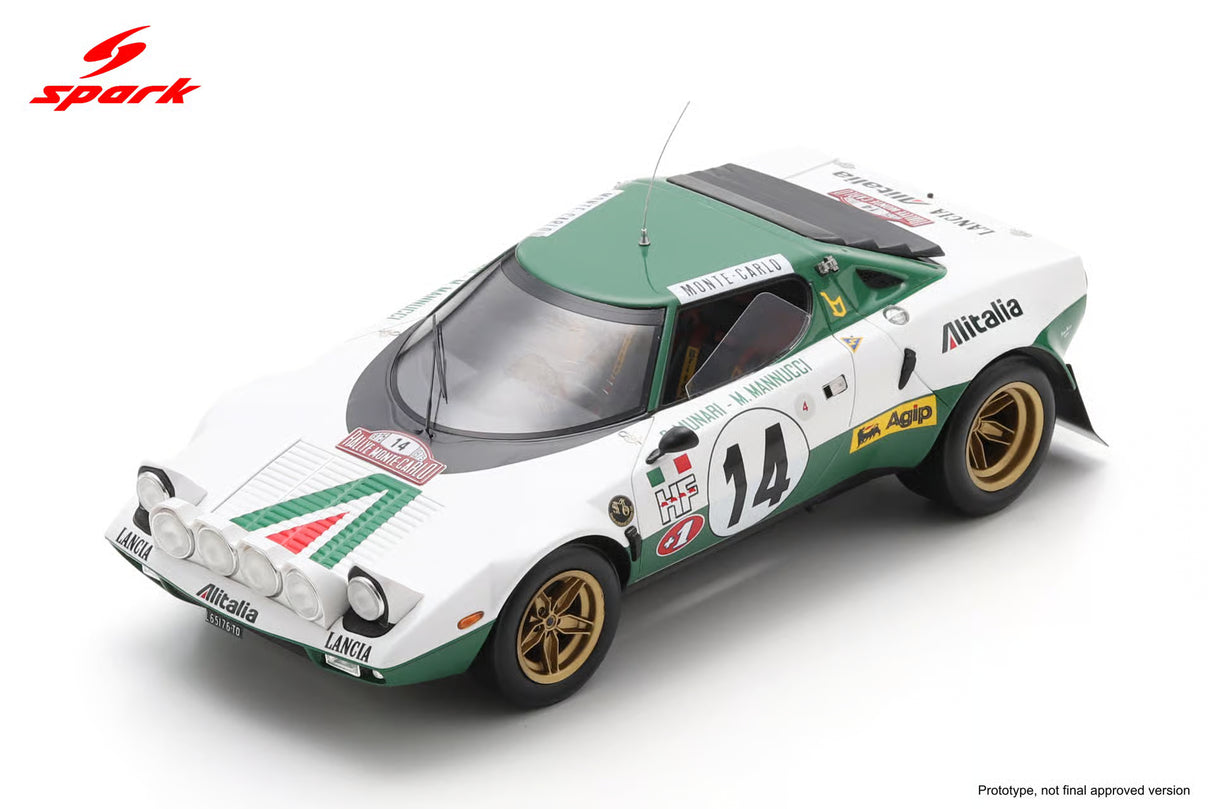 Spark Lancia Stratos #14 Alitalia Lancia Winner Rally Monte Carlo 1975 1/18 Scale