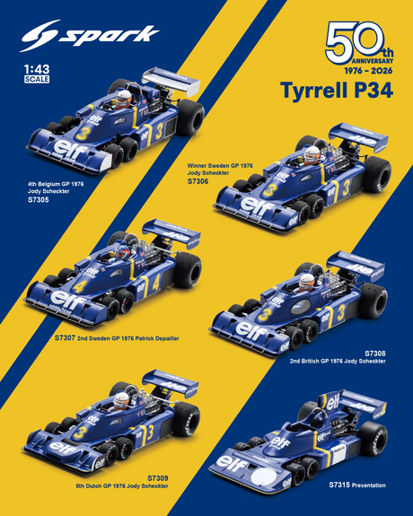 Spark Tyrrell P34 #3 Jody Scheckter Winner Sweden F1 GP 1976 1/43 Scale S7306