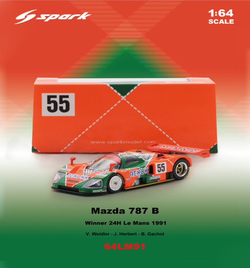 Spark Mazda 787B #55 Mazdaspeed Winner 24Hrs Le Mans 1991 1/64 Scale
