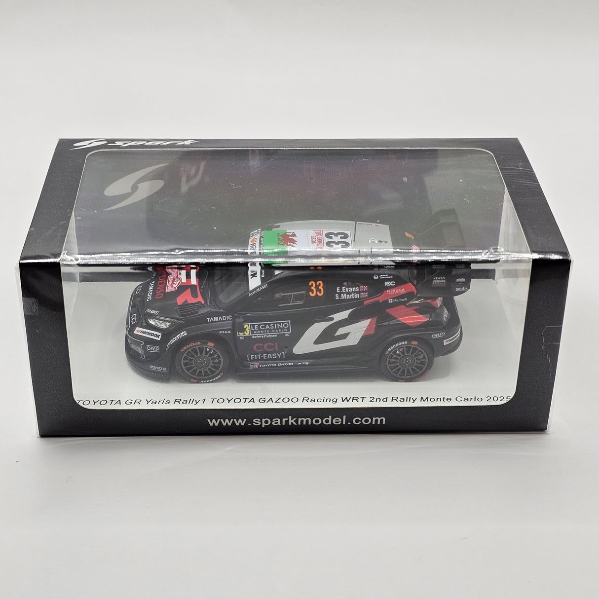 Spark Toyota GR Yaris Rally1 #33 Evans/Martin 2nd Rally Monte Carlo 2025 1/43 Scale