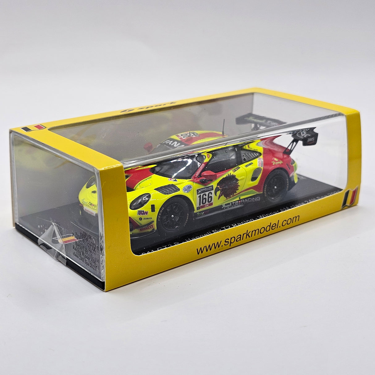 Spark Porsche 911 GT3R #166 Hägeli by T2 Racing AM Winner 24Hrs Spa 2021 1/43 Scale