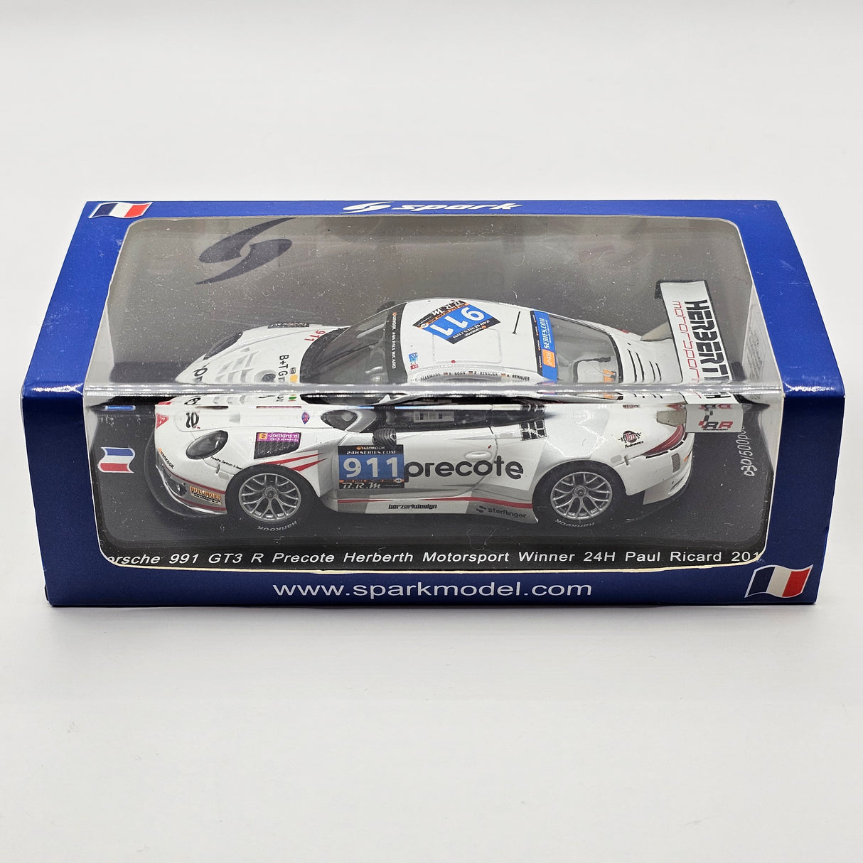 Spark Porsche 991 GT3R #911 Precote Herberth Winner 24Hrs Paul Ricard 2016 1/43 Scale