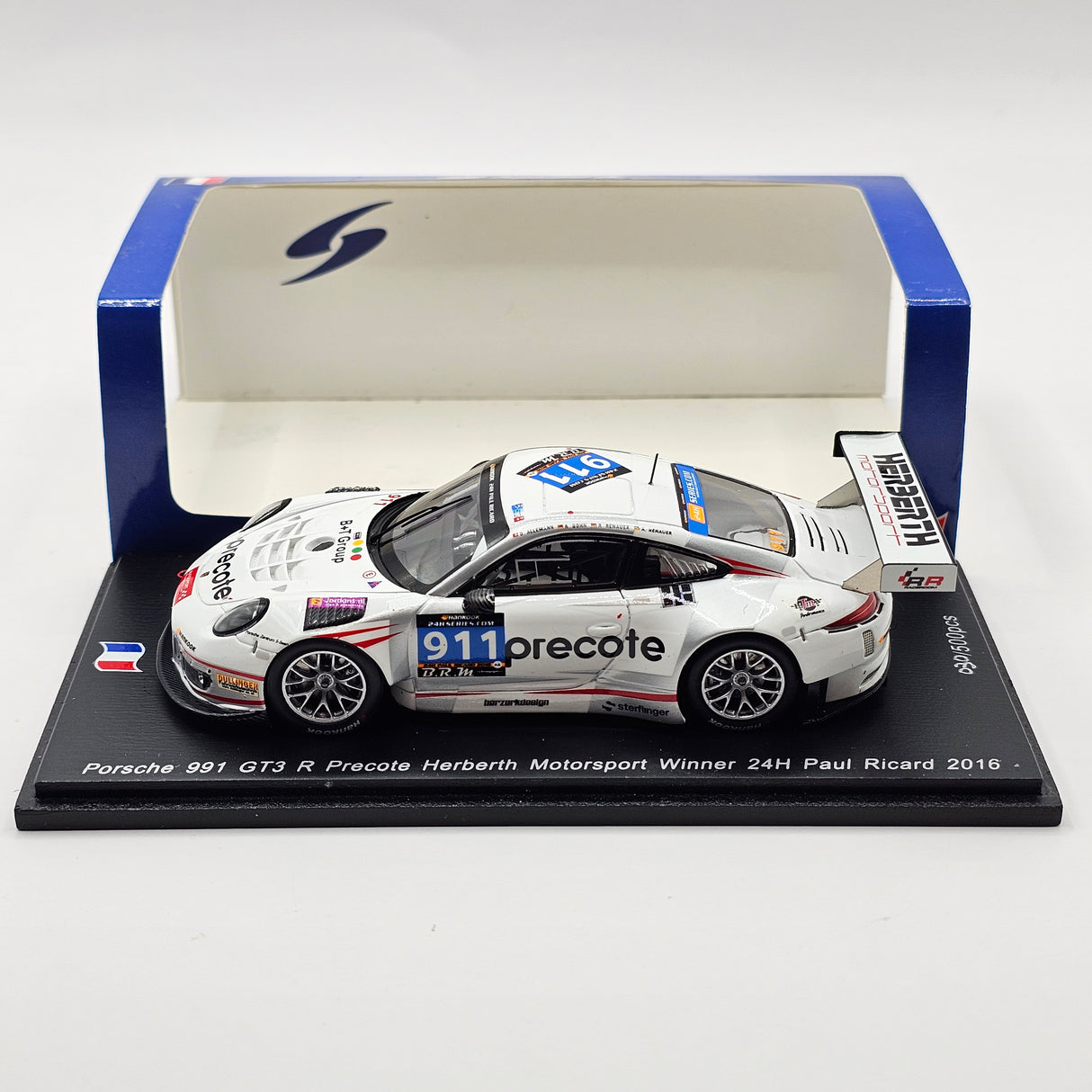 Spark Porsche 991 GT3R #911 Precote Herberth Winner 24Hrs Paul Ricard 2016 1/43 Scale