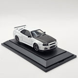 EBBRO Nissan Skyline GT-R R34 V-Spec II N1 White w/ Carbon Bonnet 1/43 Scale