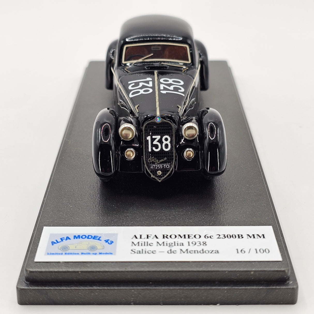 ALFAMODEL Alfa Romeo 6C 2300B MM #138 Salice / Mendoza Mille Miglia 1938 1/43 Scale