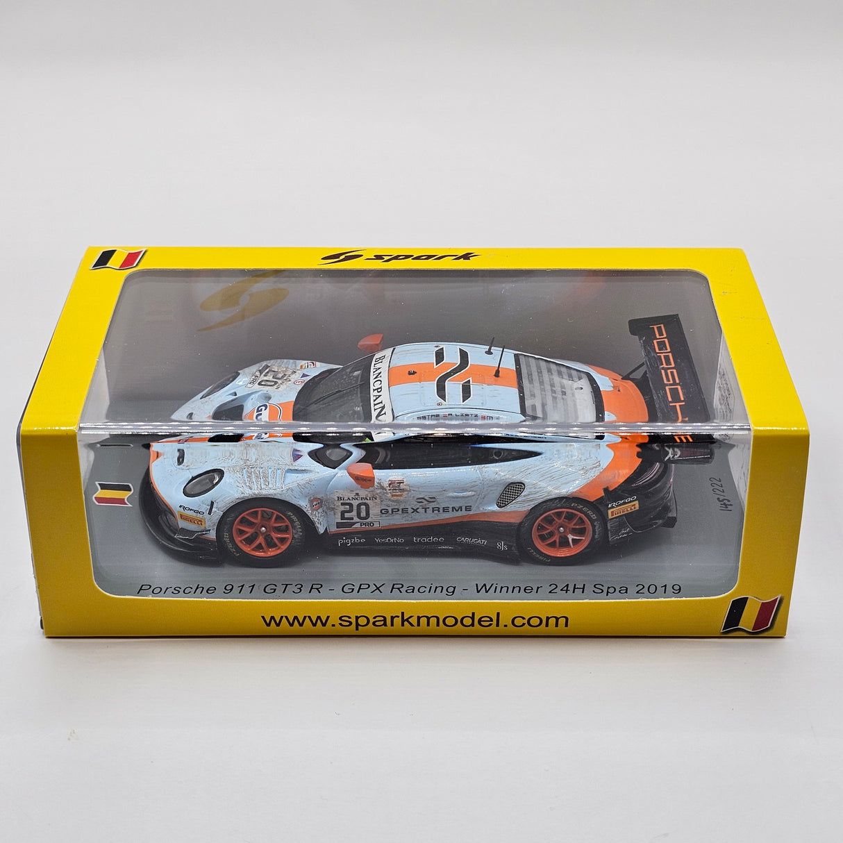 Spark Porsche 911 GT3R #20 GPX Racing 24Hrs Spa 2019 Winner Weathered 1/43 Scale